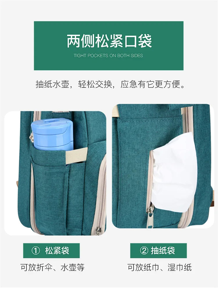 Mama Wickeltaschen Babybett Mutter Große Kapazität Windel Milchflasche Rucksäcke mit Wickelunterlage Praktische Baby-Stilltaschen Geschenk
