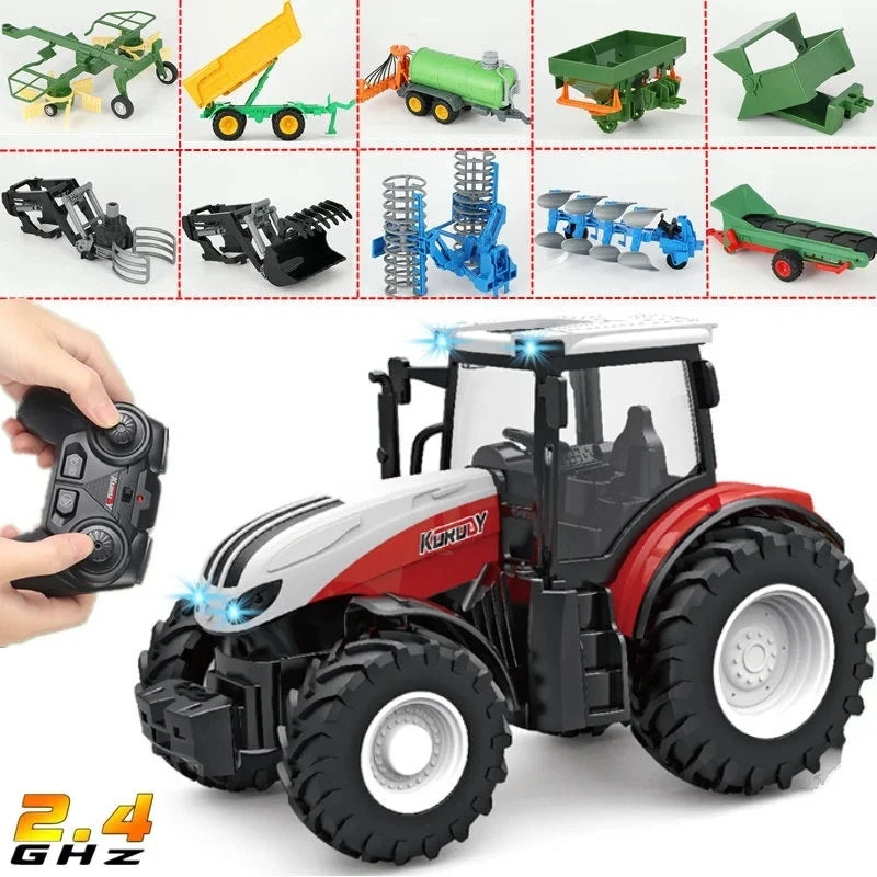 1/24 2,4G RC Bauer Auto Spielzeug Set für Kinder Fernbedienung Traktor Anhänger mit Lichtern Elektrische Bauernhof Fahrzeug Lkw kinder Geschenke