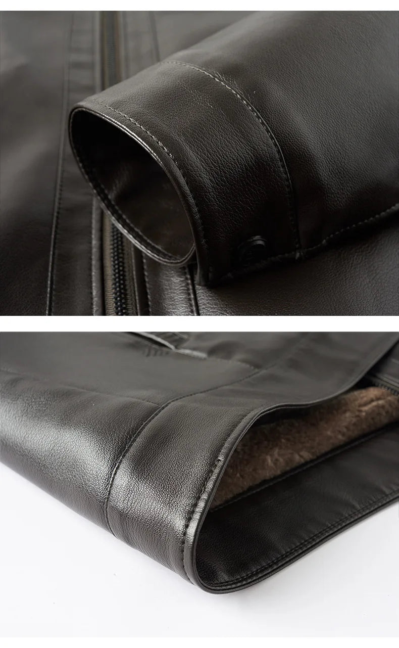 Verdickte Fleece-gefütterte Stehkragen Herren-Lederjacke Winter warmer Mantel für Papa und Opa PU-Leder City Style Casual Outwe
