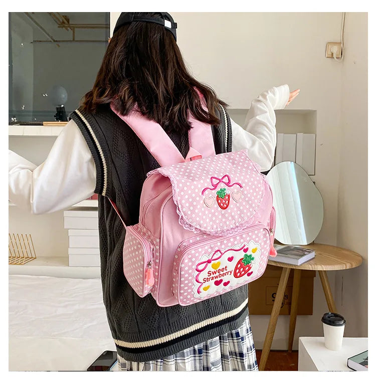 Strawberry Embroidered Backpack