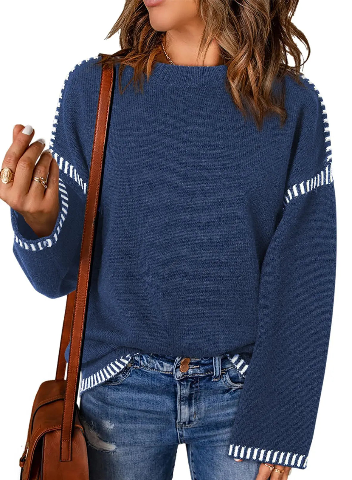 Strickwaren Damen Kleidung Sueter Roupas Femininas Damen Winter Strickpullover Rundhalsausschnitt Lose Lange Ärmel Herbst Mode 2025
