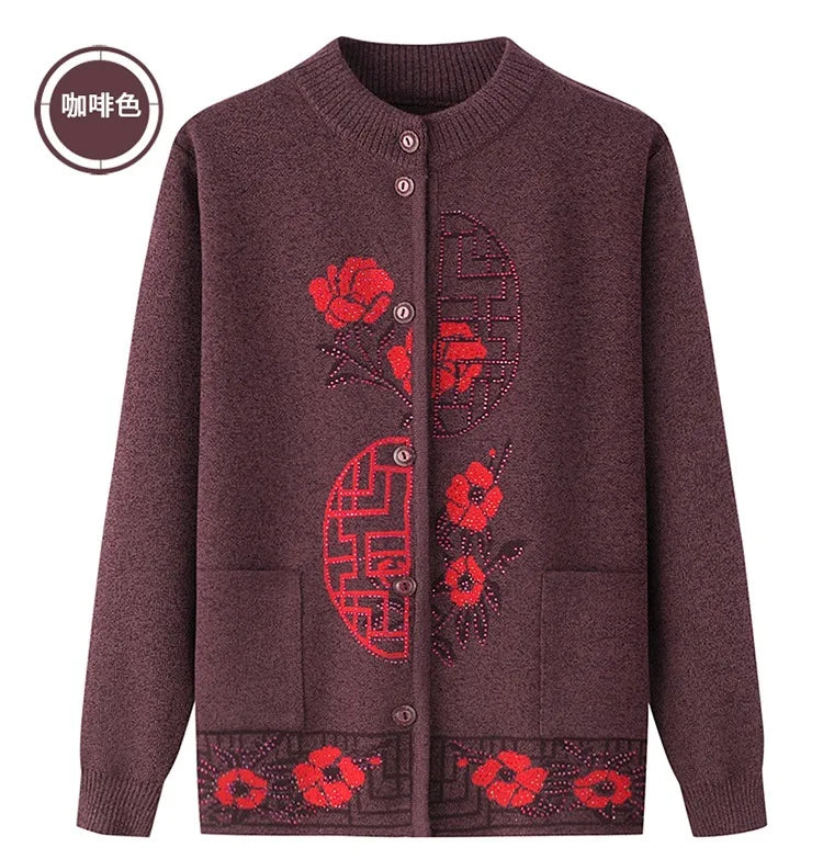 2025 Oma Pullover Frauen Frühling Herbst Pullover Mantel Mutter Strickjacke Für Frau Samt Strickwaren Weibliche Kleidung 5XL 2898