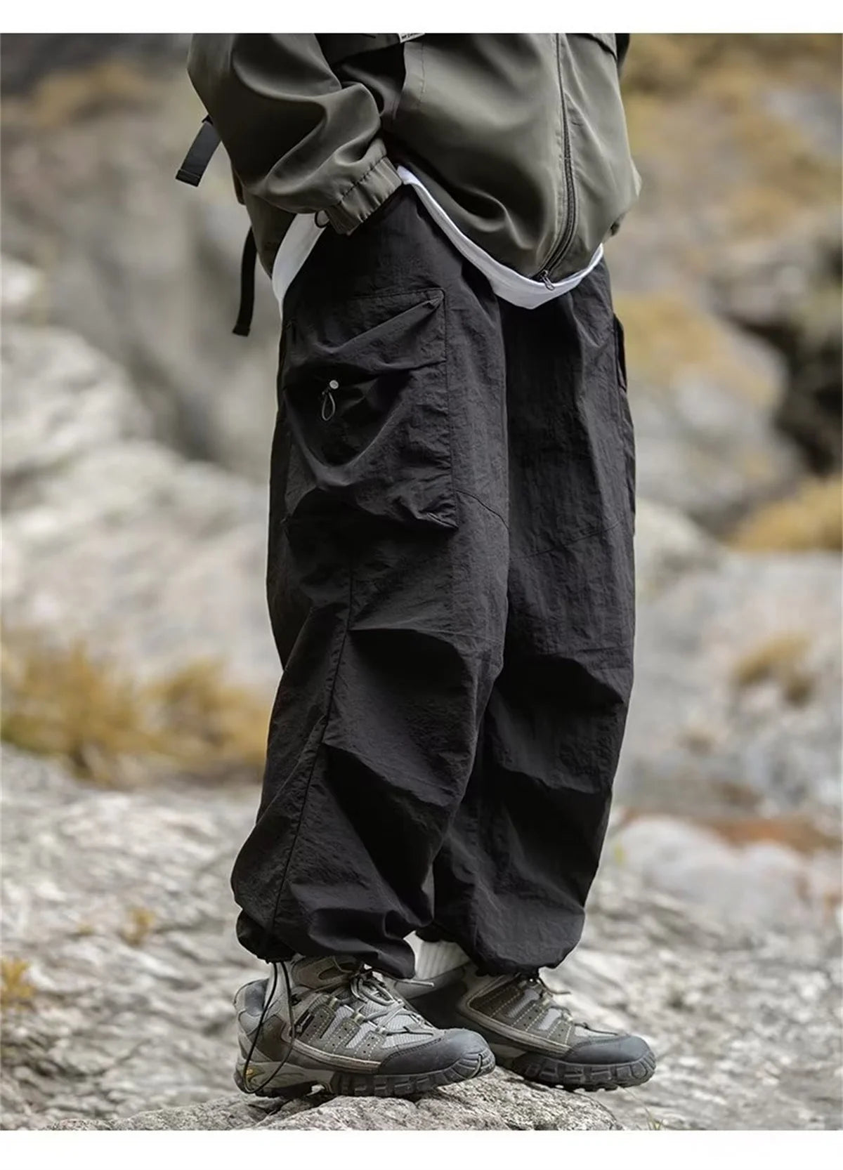Herren Frühling und Herbst neue wasserdichte Hip Hop Bergsteiger hose lässige Harajuku Arbeits hose schwarze Cargo Outwear Hose