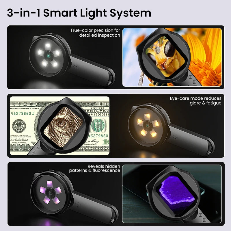 2.8'' IPS Digital Magnifier HD 1080P 100X Portable Microscope Handheld Magnifying for Electronics Repair Jewelry Inspection