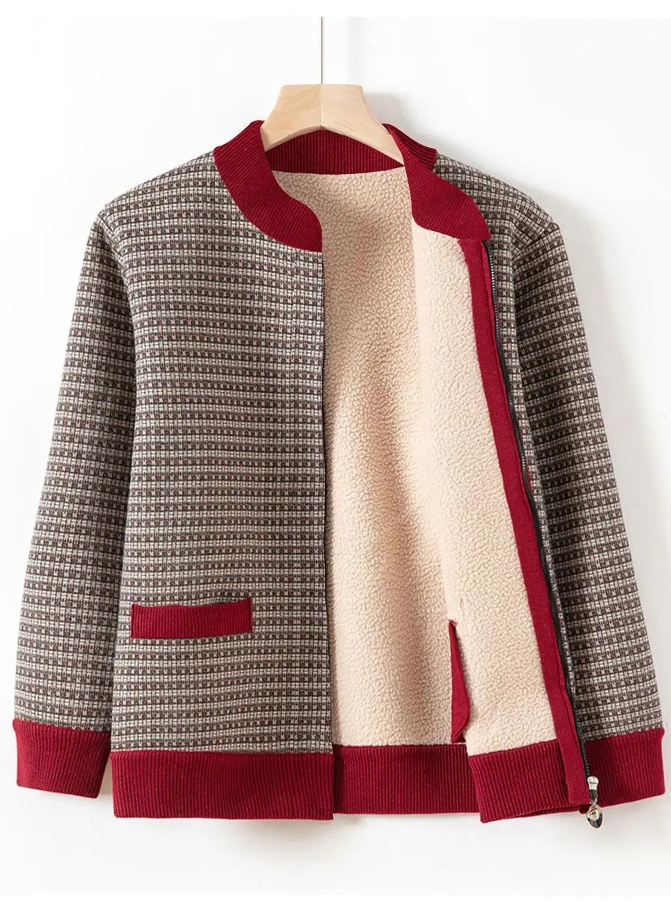 Oma Mantel Mutter Warm Top Samt Reißverschluss Strickjacke