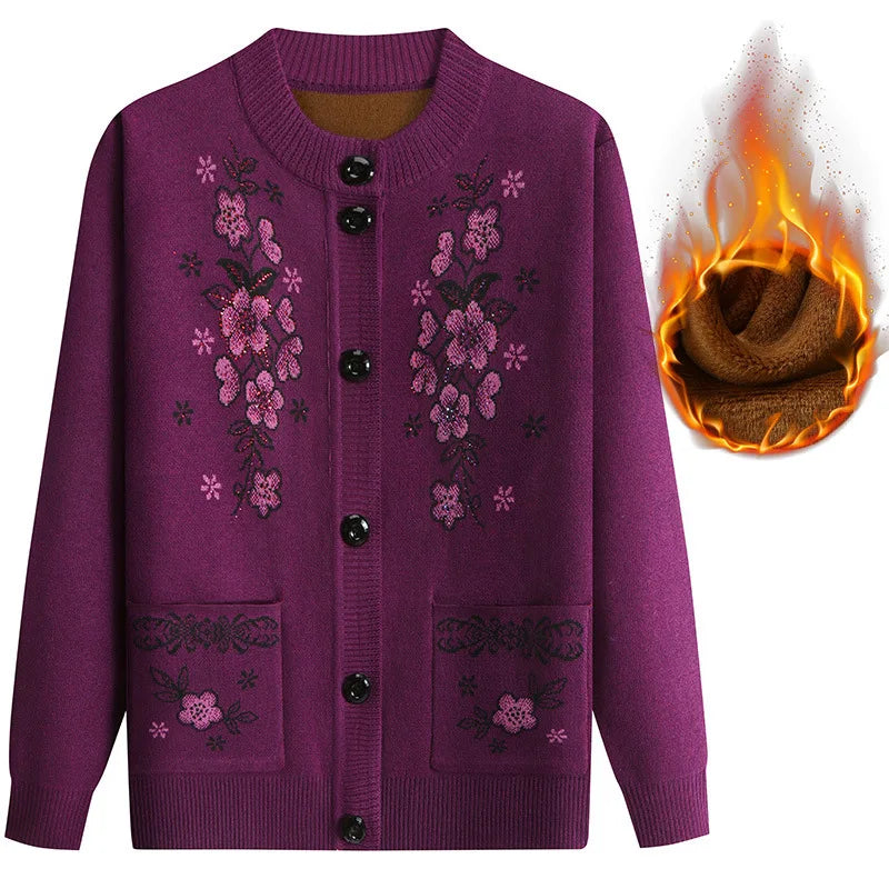 Dicke warme Oma Winter Pullover Strickjacke Frauen Kleidung mittleren Alters ältere Mutter Frühling Herbst Mantel stricken alte Dame Top XL-4XL