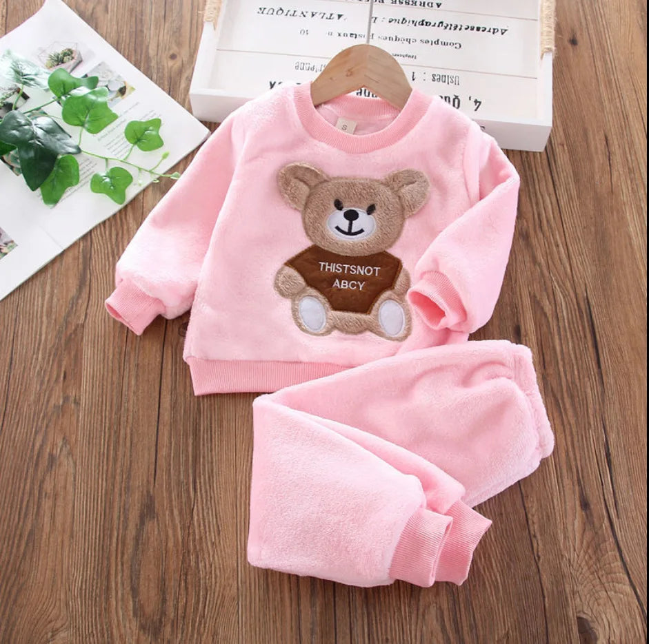 Kinder Cartoon Kleidung Sets Winter Herbst Jungen Mädchen Baumwolle Dicke Warme Mit Kapuze Pullover Nette Bär 3Pcs Kinder Anzüge 0-4 jahre