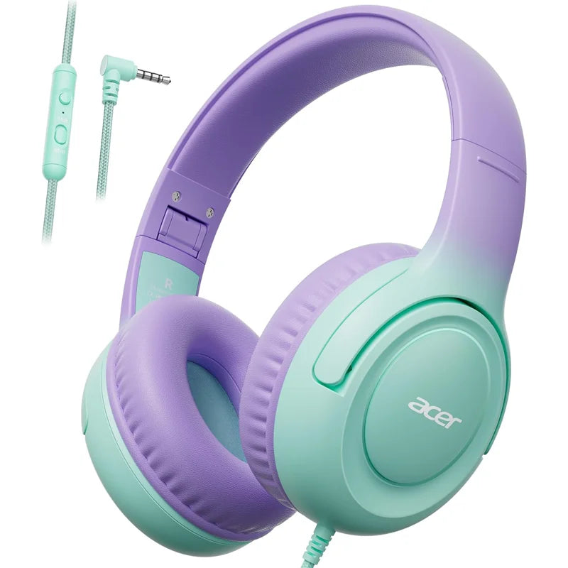 Acer Kinder-Kopfhörer, kabelgebunden, für die Schule, 85/94 dB Lautstärkeregler, faltbares Stereo-Sound-Headset für Kinder, Lerntablett, IPad, PC