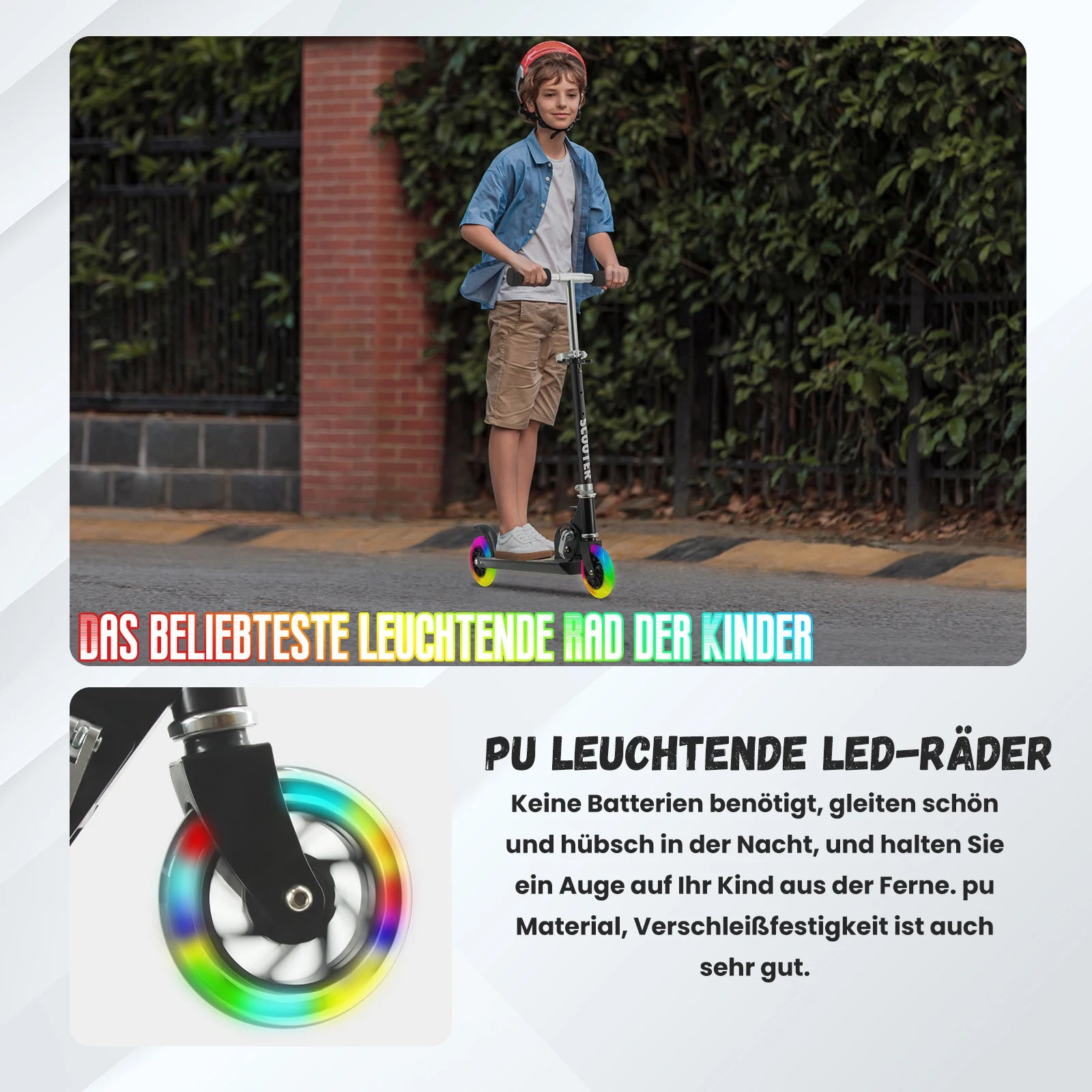 Roller für Kinder im Alter von 6-12/3-5 Jahren, faltbar und höhenverstellbar, LED-Leuchtrollen, maximale Belastung 50 kg.