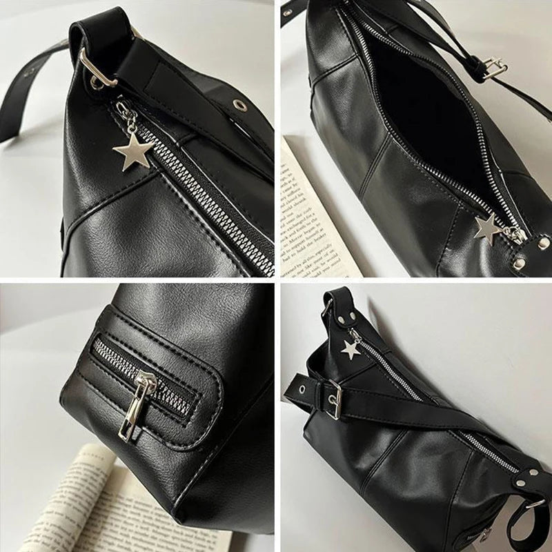 Y2k koreanische gotische Stern Mädchen schwarze Handtasche Harajuku ästhetische Vintage Schulter Umhängetasche trend ige Frauen Messenger Einkaufstaschen