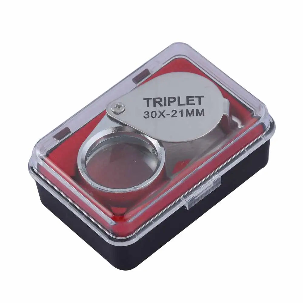 10-30x Pocket Magnifier Magnifying Glass Jewelry Loupe Foldable Diamond Lupa Triplet Jewelers Eye Glass Tool Reading Magnifier