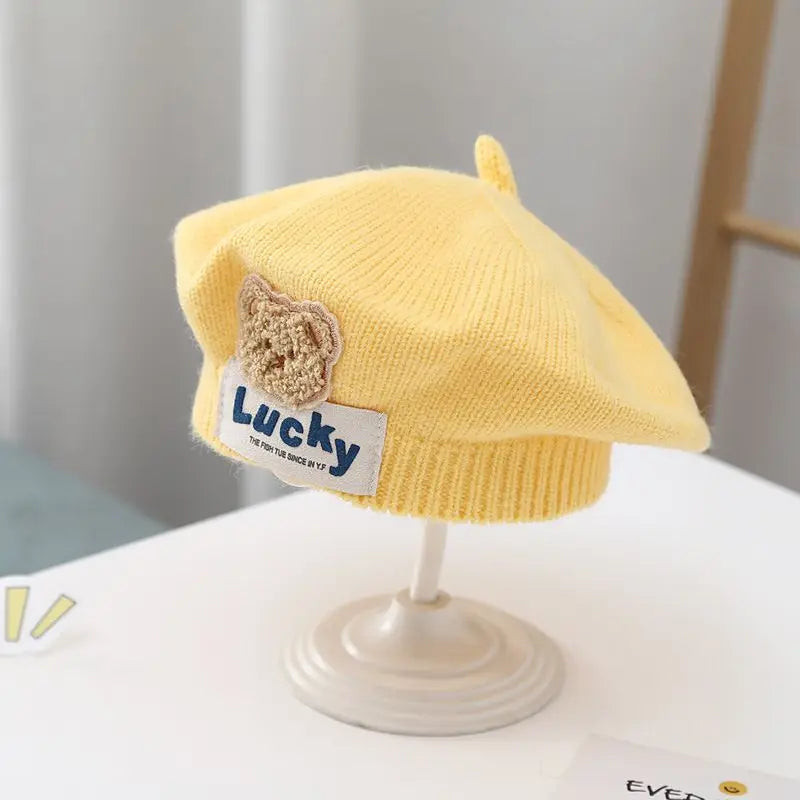 Blume Baby Baskenmütze Hut Winter Warme Gestrickte Beanie Cap für Kleinkind Mädchen Koreanische Kleinkind Prinzessin Künstler Einfarbig Maler Kappen
