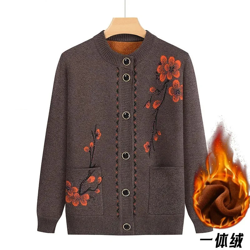 Oma Strickjacke Mittleren Alters und Ältere Frauen Pullover Mantel Frühling Herbst Warme Lange Ärmel Stricken Tops Mutter Geladen