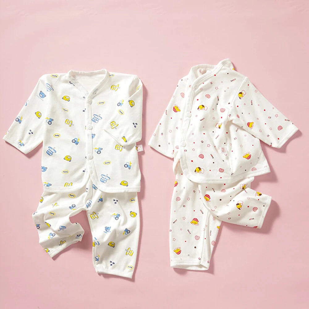 0-3 Monate Baby Kleidung Neugeborenen Cartoon Hause Unterwäsche Baumwolle Taste Baby Kleidung Mädchen Jungen Langarm Top + lange Hosen