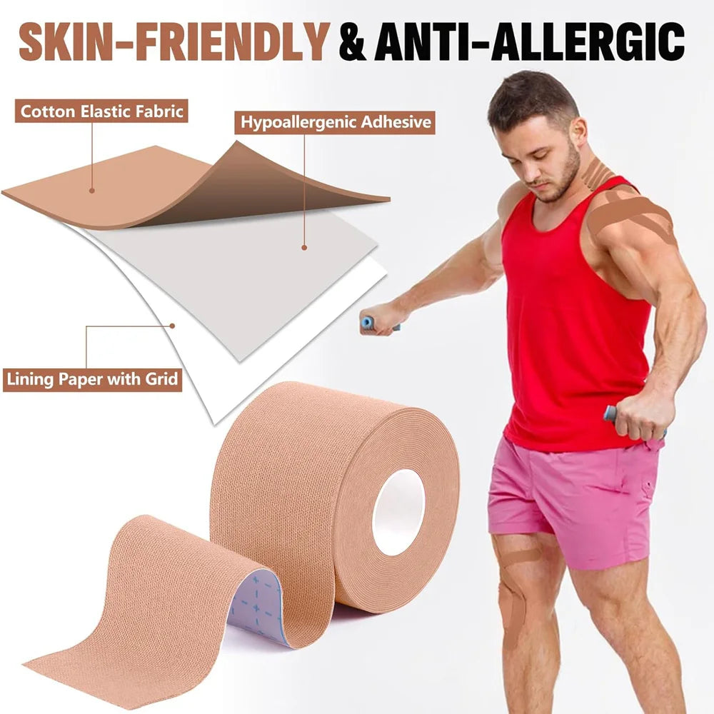 5-Rollen Kinesiologie-Tape, vorgeschnitten |   Wasserdichtes, elastisches Sportband, selbstklebendes Sportband zur Linderung von Muskelschmerzen und zur Unterstützung der Gelenk