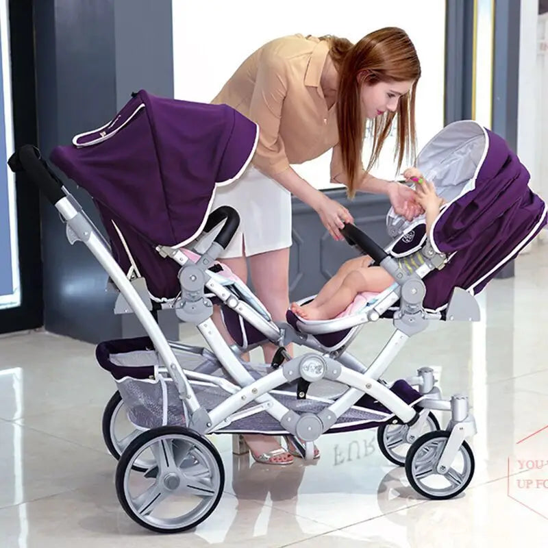 Faltbarer Zwillingskinderwagen, Doppelsitz-Kinderwagen für zwei Babys, stoßdämpfender Zwillingskinderwagen, multifunktional