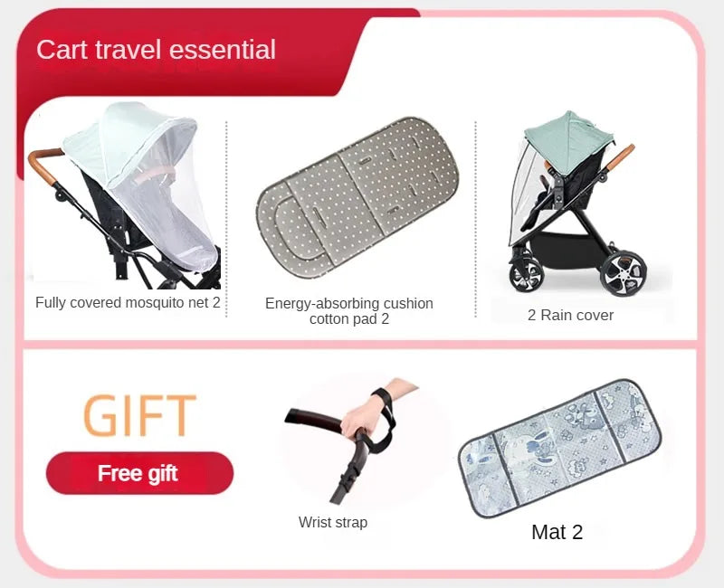 3-in-1-Zwillings-Kinderwagen mit Autositz für zwei Kinder, faltbar, stoßdämpfender Kinderwagen mit hoher Landschaft