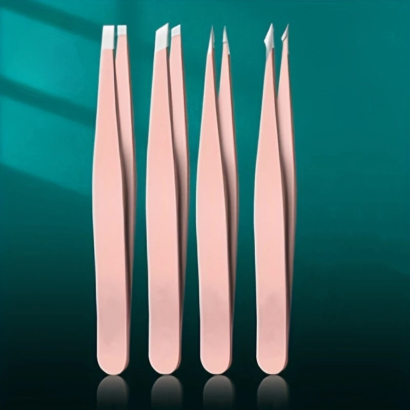 Ouriner Augenbrauenpinzetten-Set, 4-teilig, Edelstahl-Augenbrauenpinzette, professionelles Beauty-Tool-Set für das nach innen gerichtete Haarwachstum