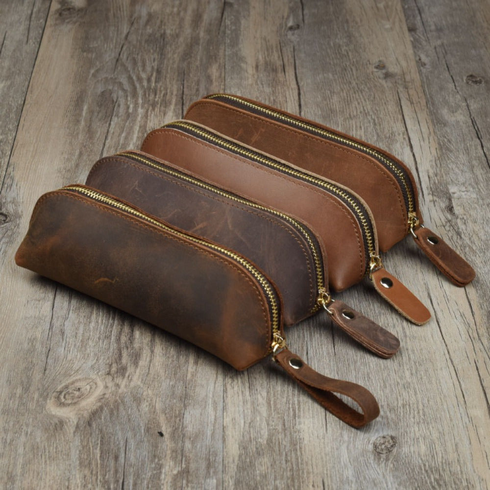 Vintage Leder Bleistift Tasche Einfache Schreibwaren Hoder Stift Fall Lagerung Tasche Zipper Bleistift Beutel Gläser Box Schule Liefert