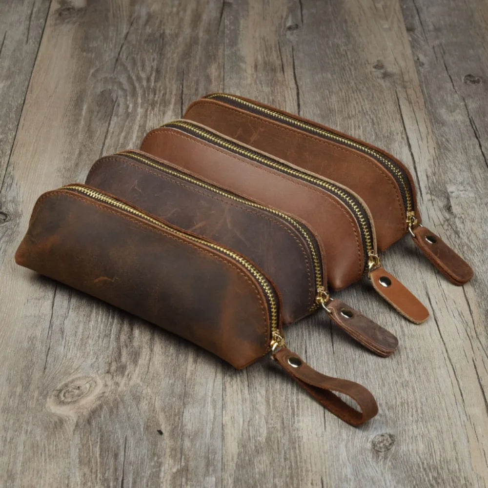 Vintage Leder Bleistift Tasche Einfache Schreibwaren Hoder Stift Fall Lagerung Tasche Zipper Bleistift Beutel Gläser Box Schule Liefert