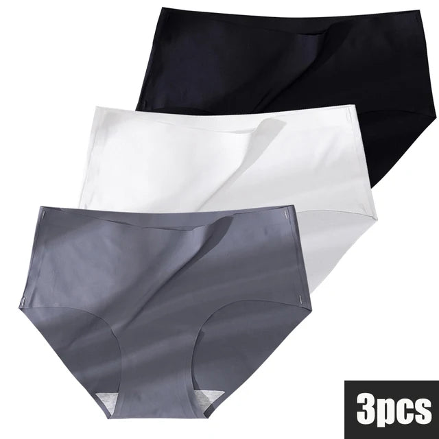 3Pcs Plus Größe Unterwäsche frauen Höschen Eis Seide Einfarbig Damen Nahtlose Unterhose Mädchen Briefs Atem Sexy Dessous weibliche