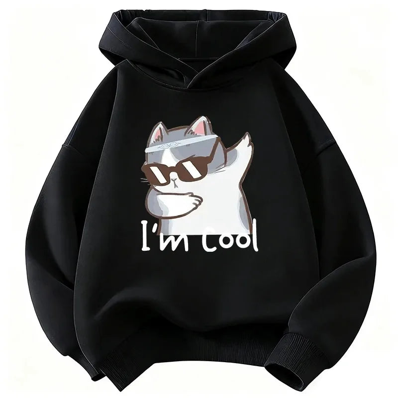 Cooler Katzen-Print Hoodie Unisex Herbst Winter Baumwoll-Sweatshirt Streetwear Mode-Oberteil 2026 Neuer Trendiger Grafik-Pullover für Jugendliche