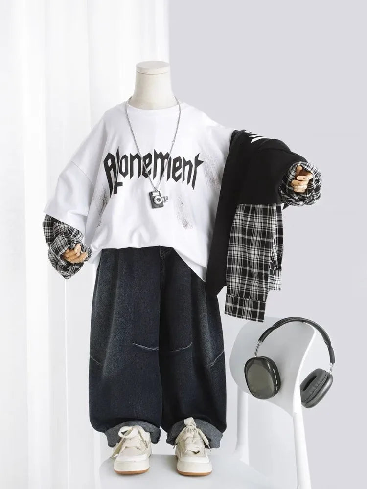 zweiteilige Kinderkleidung von 8 bis 12 Jahren, langärmliges T-Shirt für Jungen, Jungen-T-Shirt, grafische Hemden, T-Shirts, T-Shirts, Jungen-Kind