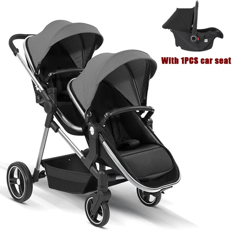 3-in-1-Kinderwagen für Zwillinge mit Autositz. Leichter, kleiner, gefalteter Handgepäck-Kinderwagen, multifunktionale Kinderwagen