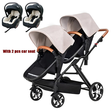 3-in-1-Zwillings-Kinderwagen mit Autositz für zwei Kinder, faltbar, stoßdämpfender Kinderwagen mit hoher Landschaft