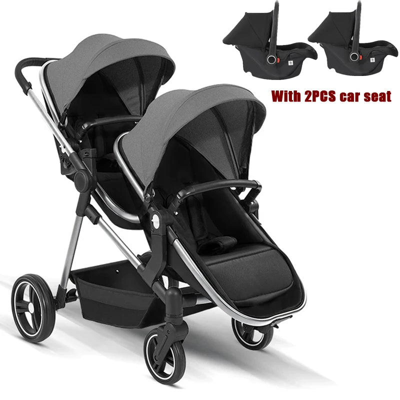 3-in-1-Kinderwagen für Zwillinge mit Autositz. Leichter, kleiner, gefalteter Handgepäck-Kinderwagen, multifunktionale Kinderwagen