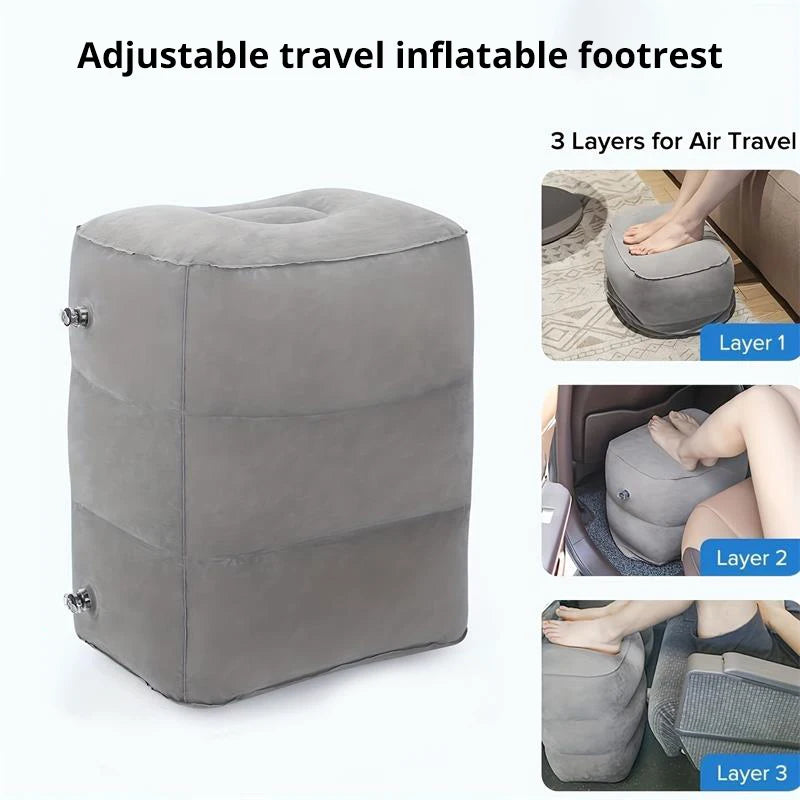 Inflatable three-layer adjustable foot cushion, inflatable footrest, seat for long-distance train car, footrest