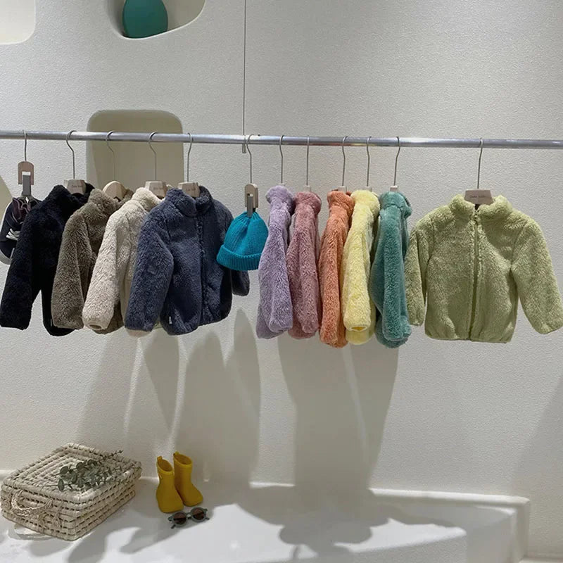 Rosa Mädchen-Jacken, Herbstmantel, Winter-Thermo-Fleecejacke für Kinder, 1, 2, 3, 4, 5 Jahre, Kindermäntel, warme koreanische Oberbekleidung
