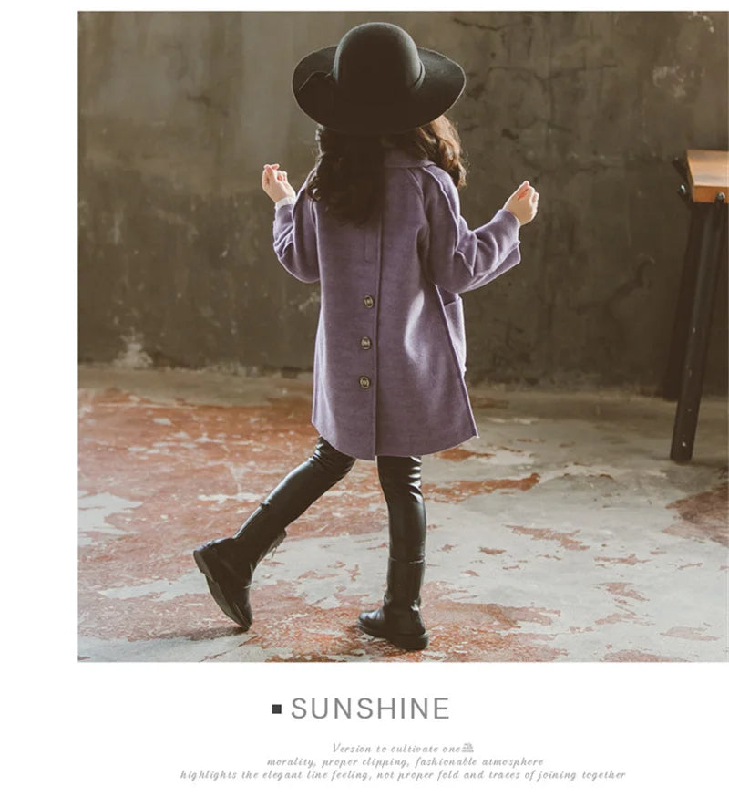 Mädchen Wolle warme Mäntel Kinder Herbst Winter lässige Oberbekleidung Kinder feste Farbe Mode Jacke Teen Turndown Kragen Kleidung