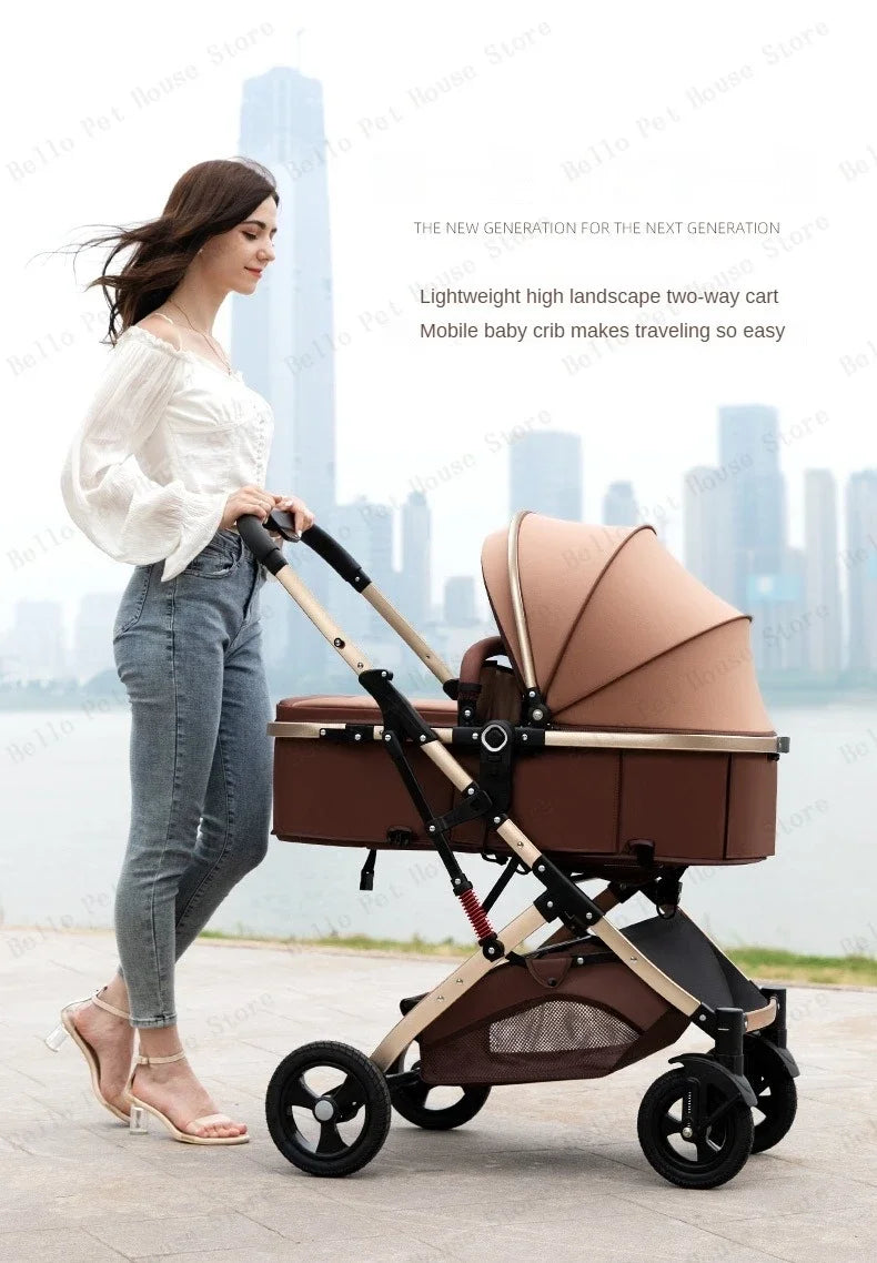 3-in-1-Zwillings-Kinderwagen mit Autositz, tragbarer faltbarer Kinderwagen mit hoher Sicht, Kinderwagen für Neugeborene, kann sitzen und liegen