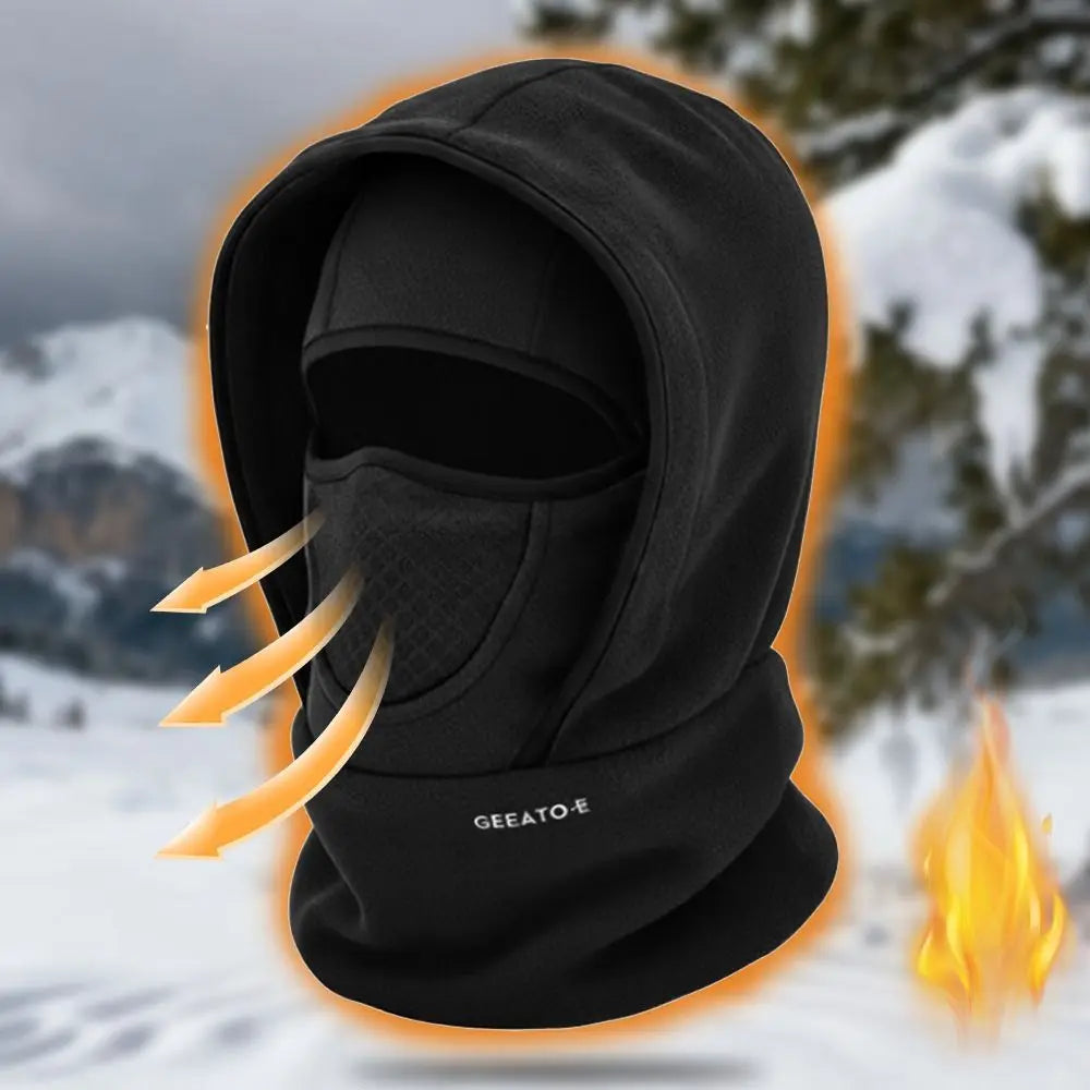 Wasserdichte Polar-Fleece-Sturmhaube, Thermo-Mütze zum Radfahren, Skifahren, mit Kapuze, Nackenwärmer für kaltes Wetter, Gesichts- und Nackenwärmer, Beanie-Mütze