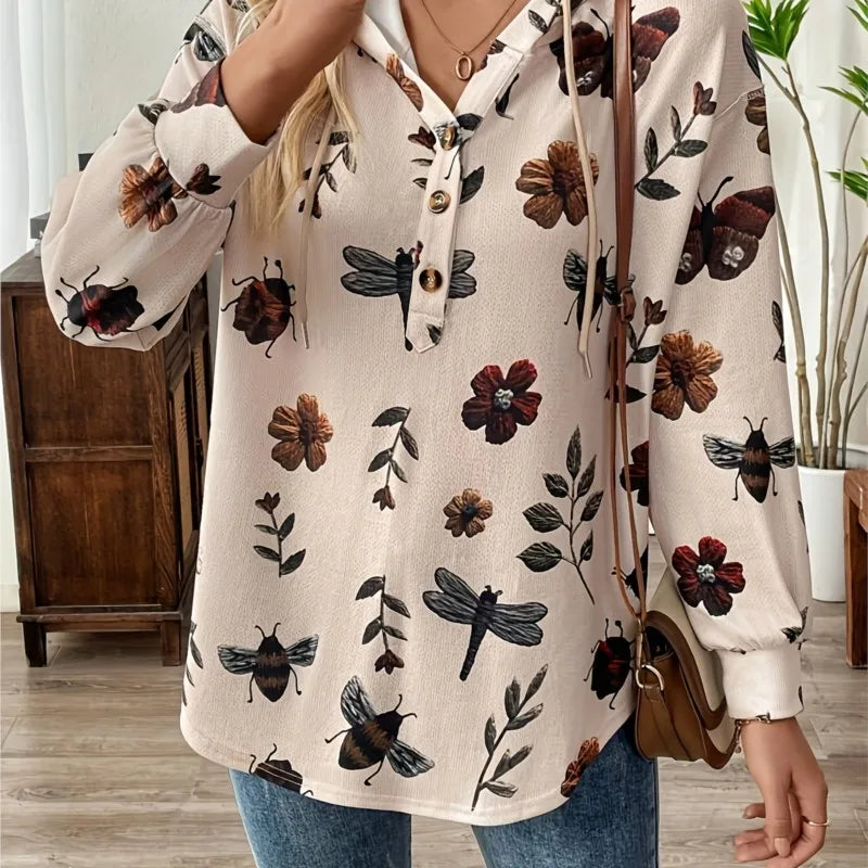 Modische Mit Kapuze Zipper Gedruckt Sweatshirt Frauen Lange ärmeln Lose Vielseitig Herbst Und Winter Pullover Herbst Damen Kleidung
