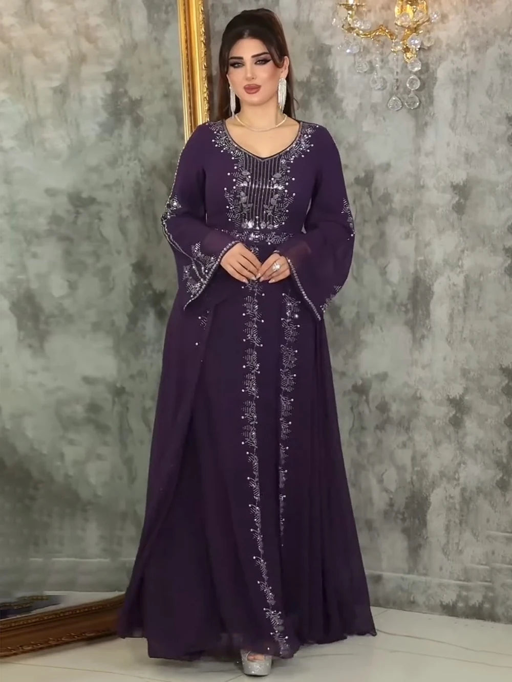 Rüsche Hülse Chiffon Kleider Elegante Frauen Hochzeit Party Abendkleid African Dashiki Diamant Abaya Kleidung Dubai Türkei Kleid