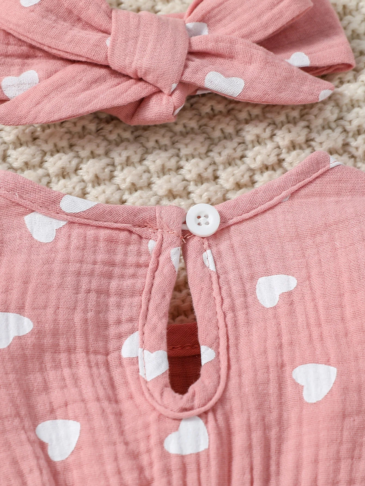 Baby-Mädchen-Overall für alle Jahreszeiten, langärmelig, mit Blumenmuster und Schleife, täglicher Overall für Neugeborene, 6 Monate Kleidung + Stirnband