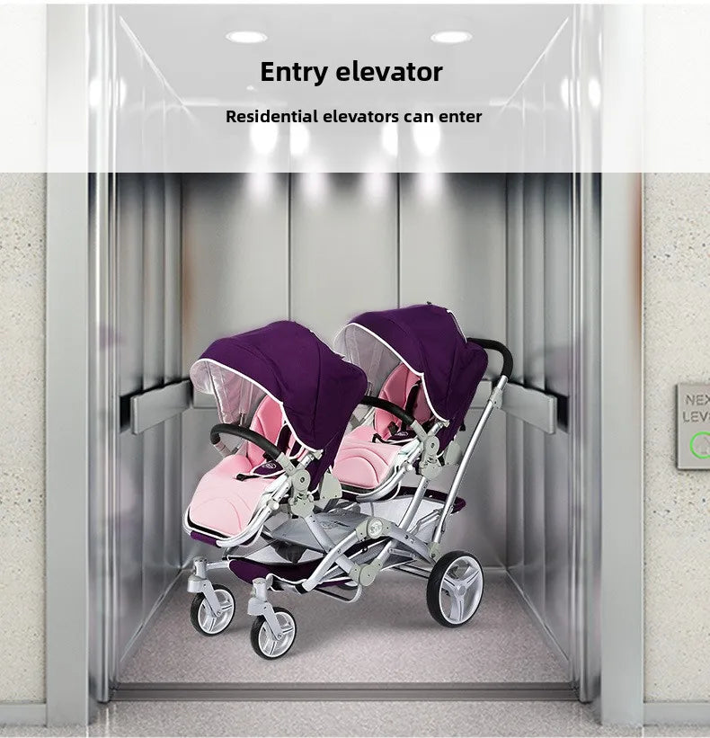Faltbarer Zwillingskinderwagen, Doppelsitz-Kinderwagen für zwei Babys, stoßdämpfender Zwillingskinderwagen, multifunktional