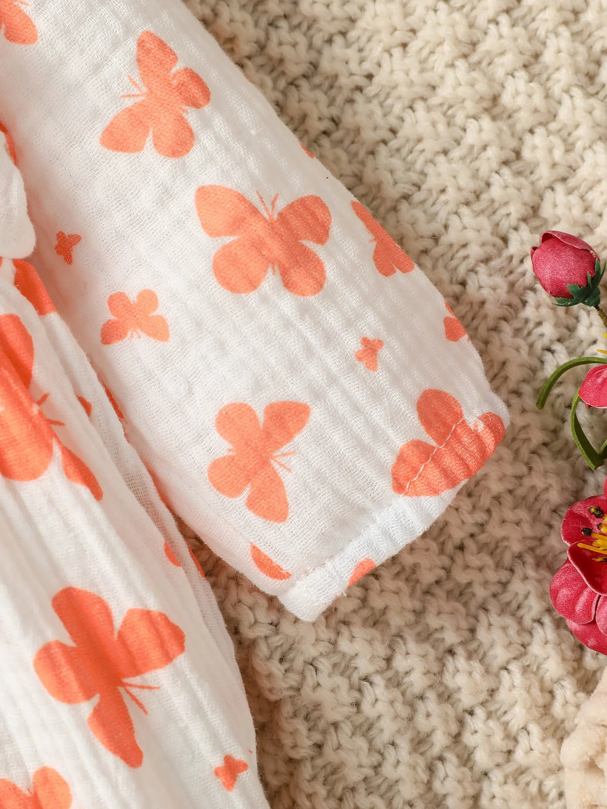 Baby-Mädchen-Overall für alle Jahreszeiten, langärmelig, mit Blumenmuster und Schleife, täglicher Overall für Neugeborene, 6 Monate Kleidung + Stirnband