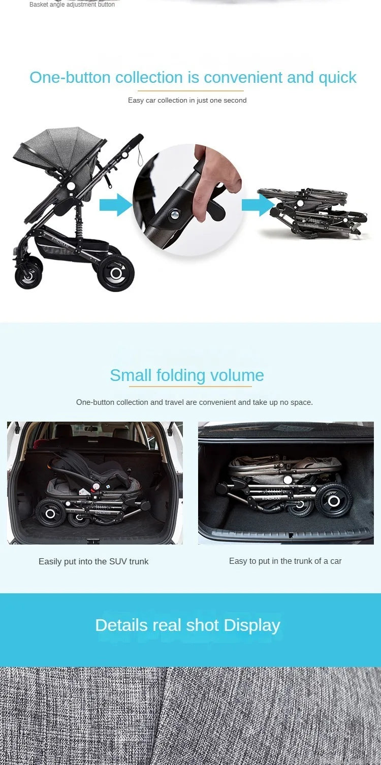 3-in-1-Kinderwagen, klappbar, beidseitig nutzbar, für alle Jahreszeiten, Kinderwagen, Babykutsche, hohe Sitzposition, für Neugeborene, Reisen