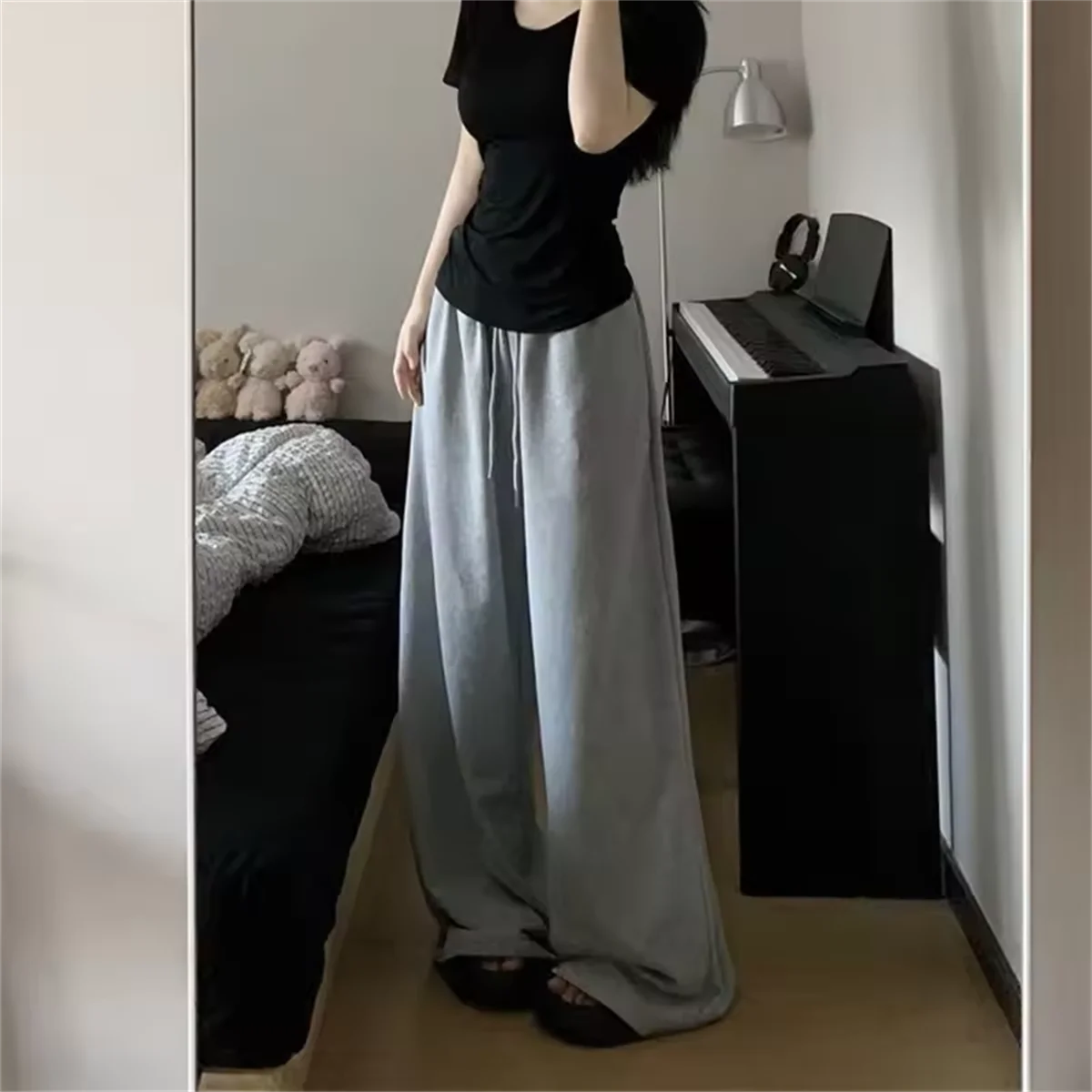Frauen Harajuku Breite Bein Jogginghose 2025, Frühling Herbst Solide Mode Sport Hose Weibliche Casual Oversize Kleidung Dame Baggy Hosen