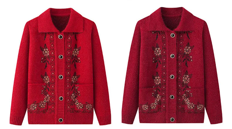 Kaschmir Oma Herbst Winter Verdicken Pullover Top Mittleren Alters Ältere Frauen Kleidung Mutter Strickjacke Warme Pullover Mantel XL-4XL
