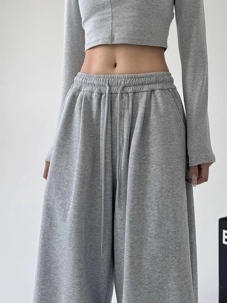 Y2K Harajuku Breite Bein Jogginghose Frauen Streetwear Baggy Oversize Grau Sport Hosen Hohe Taille Kordelzug Casual Jogger Hosen