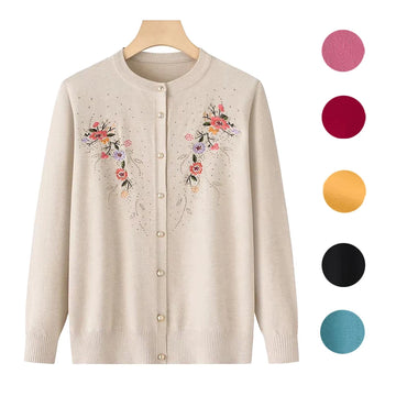 Mittleren Alters und ältere Frauen Stickerei Strickjacke Jacke einreiher schlanke Pullover Mantel dünne Frühling Oma Kleidung