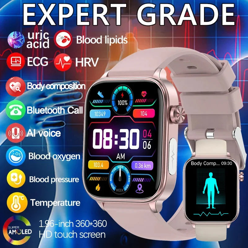 AI-Diagnosedetektor, Smartwatch für Damen, Blutfette und Harnsäure, Körpersammensetzungstest, Damen-Menstruationsgesundheits-Tracker, 2025, Neu