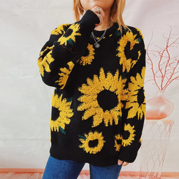 Damen Herbst Pullover Damen Mode Rundhalspullover mit Blumendruck, vielseitig einsetzbar für Herbst und Winter Herbst Pullover Damen