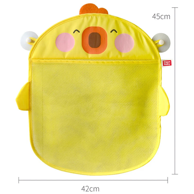 QWZ Neue Cartoon Ente Baby Badezimmer Mesh Tasche Sucker Design Für Bad Spielzeug Kinder Tier Formen Tuch Sand Spielzeug Lagerung Net Tasche