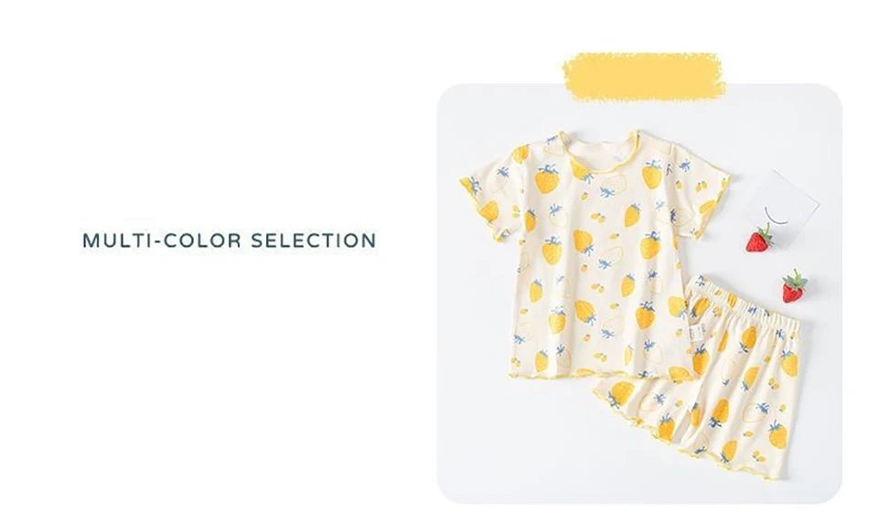 Erdbeer-Pyjama-Set für Babymädchen, Sommer, kurzärmelig, dünn, zweiteilig, Kleinkinder-Schlafanzug, Baby-Heimkleidung