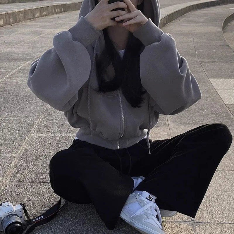 Herbst Winter Mit Kapuze Hoodies Frauen Casual Streetwear Zip Up Sweatshirts Langarm Jacken Harajuku Y2K Crop Tops Kapuze Hemd